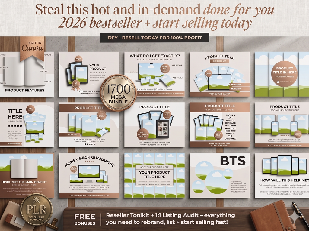 Etsy Listing Mockup Template Library for Digital Products - Editable Canva