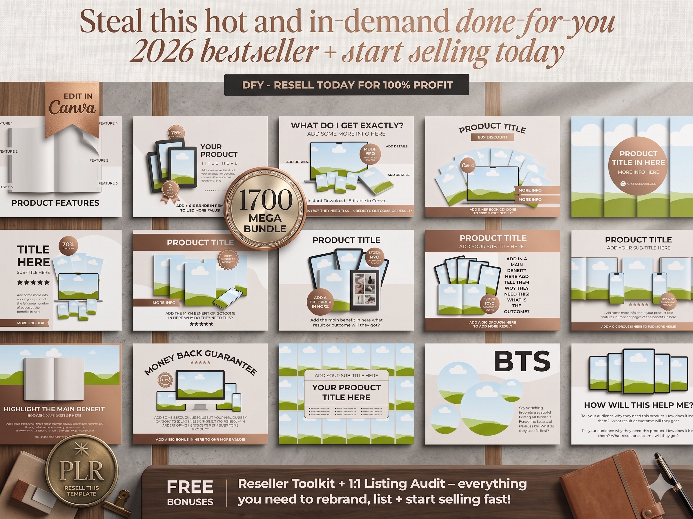 Etsy Listing Mockup Template Library for Digital Products - Editable Canva