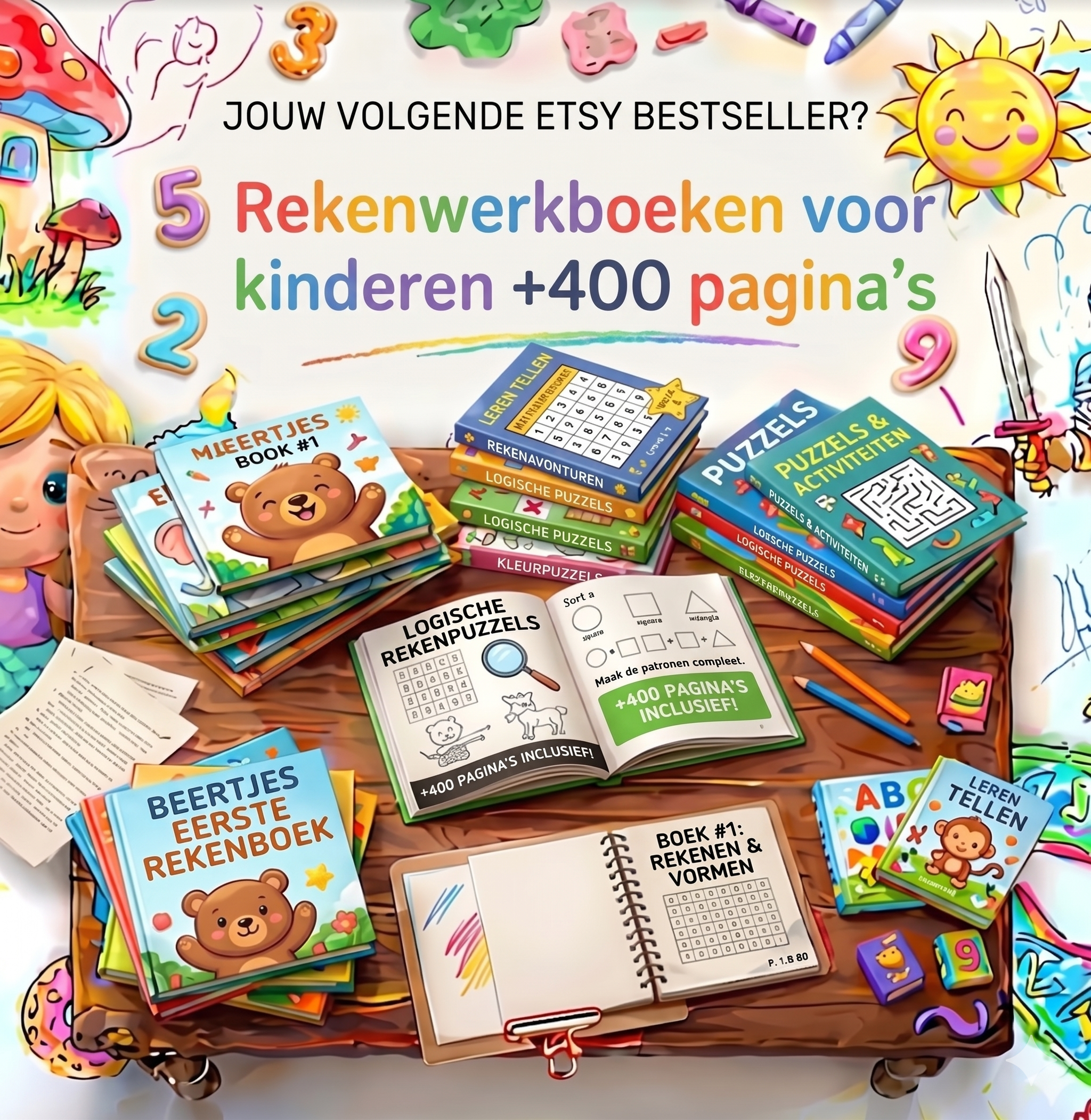 Ultiem Rekenen & Logica Pakket voor Kinderen (400+ Pagina's) – Printbare Werkboeken met Commerciële Licentie (PLR/MRR)